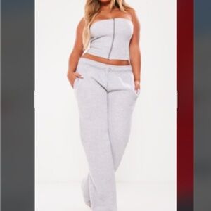 Women's Gray Strapless Two Piece Jumpsuit